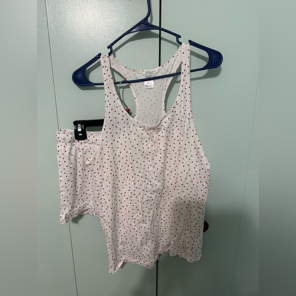 Calvin Klein White Pajama Tank & Shorts Set with Red Heart Print